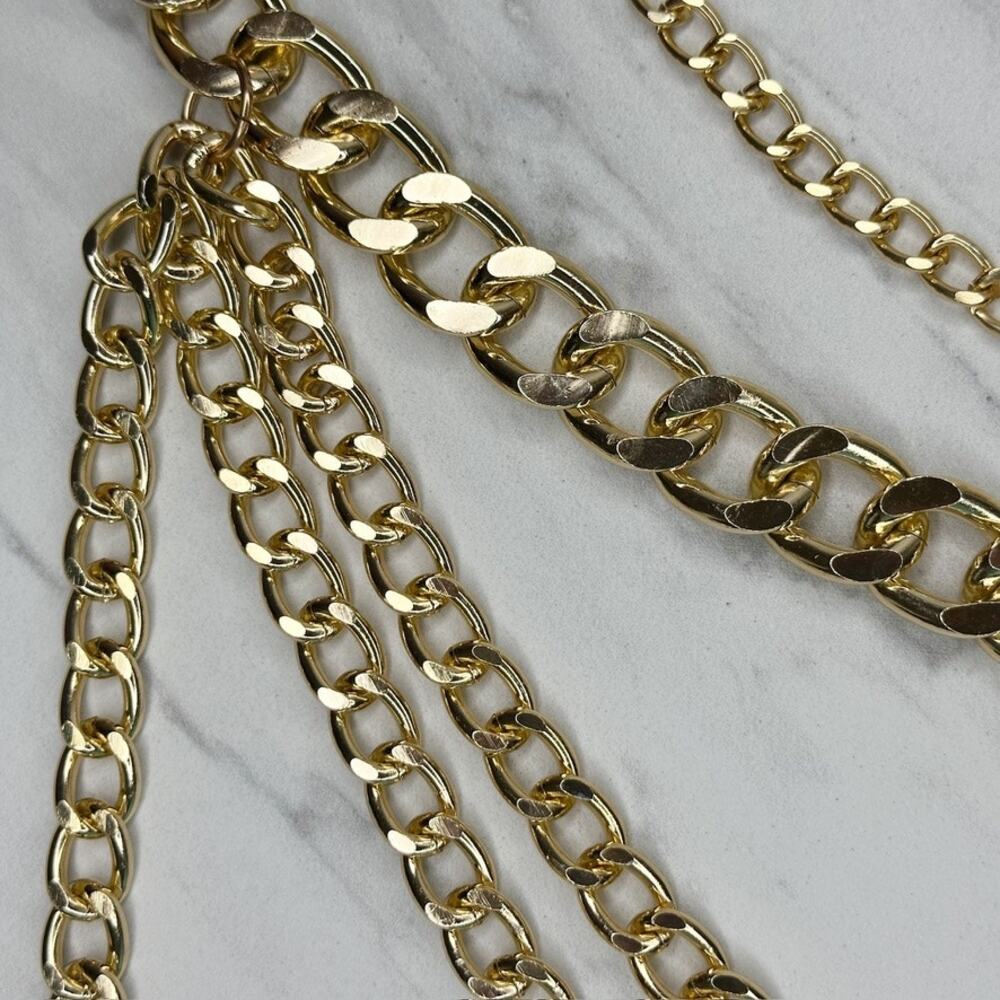 Womens Gold Tone Draped Multi Chain Belt Coin Charm One Size (OS) ✨ - Picture 8 of 16